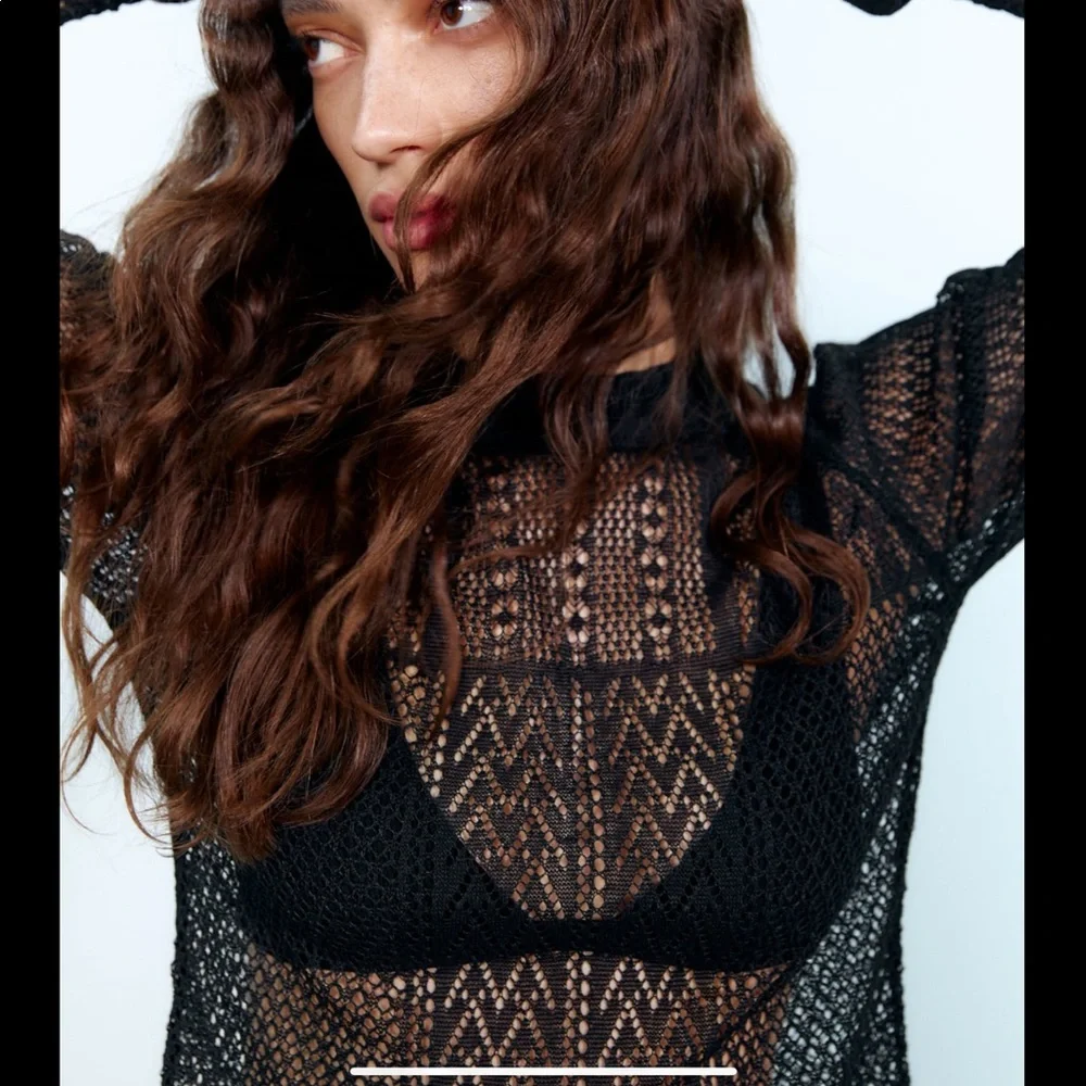 Zara Crochet pointelle openwork knit top